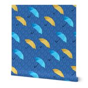 Rain umbrellas blue yellow Wallpaper