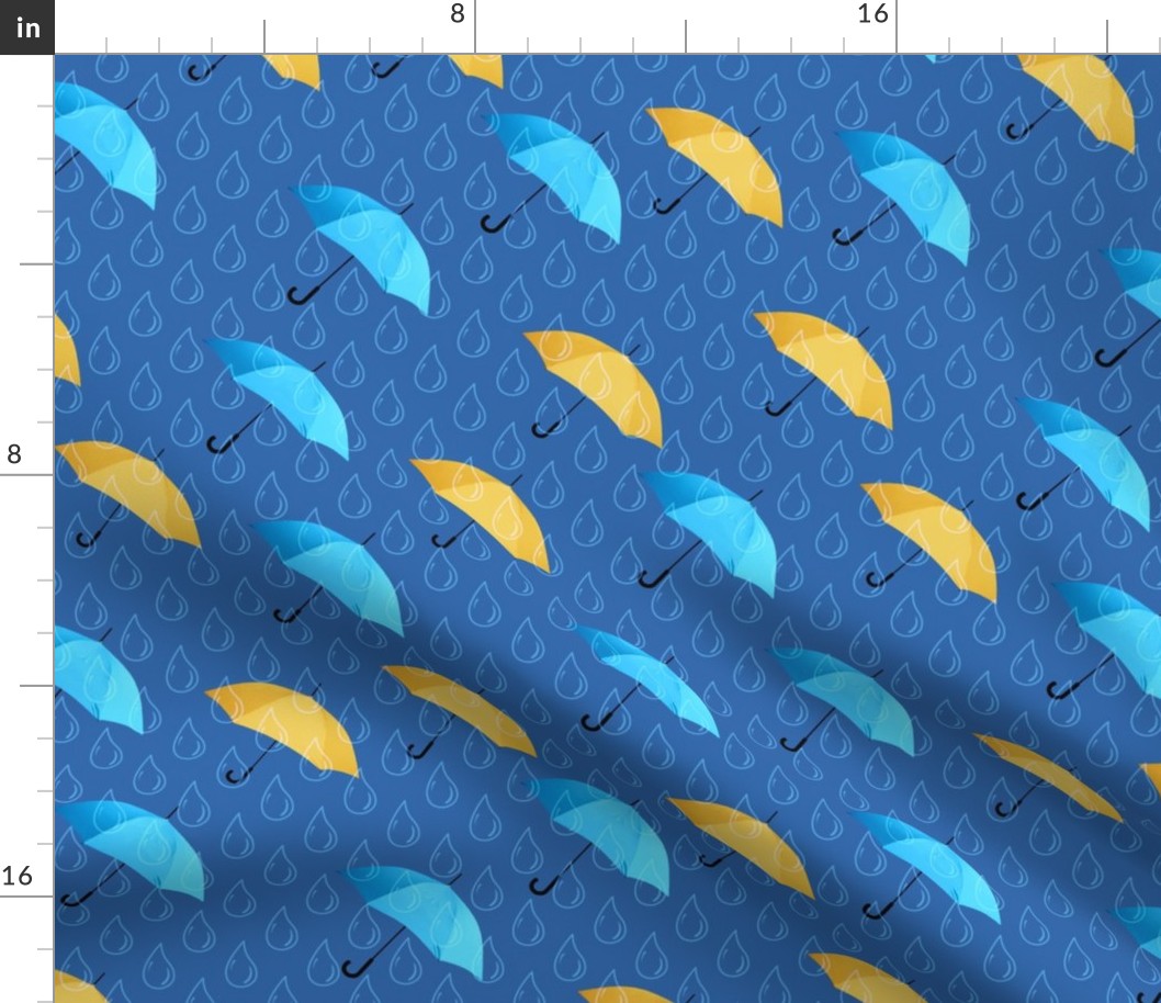 Rain umbrellas blue yellow Wallpaper