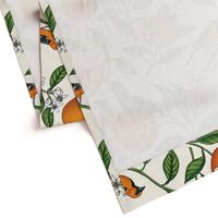 White Flower Blossoms Botanical Fabric - Large Version