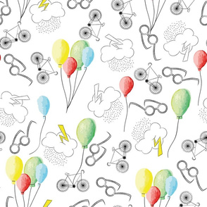 Black and White yellow red green blue April showers design
