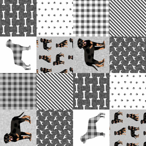 rottweiler cheater quilt fabric RR- dog quilt, dog fabric, pet friendly, buffalo plaid, buffalo check, fabric -  grey