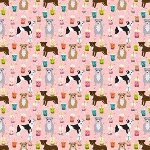 pitbull boba tea fabric (tiny) - cute kawaii bubble tea pitbulls design - pink