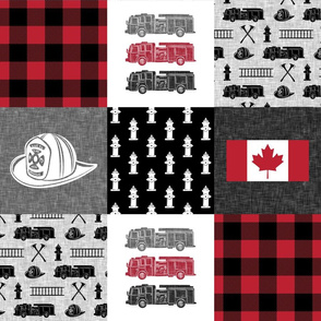 firefighter wholecloth - patchwork - red and black  - Canadian flag - C19BS