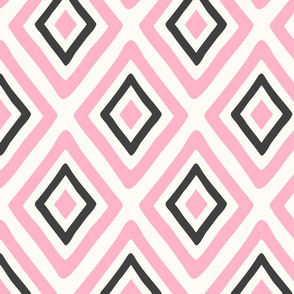 geometric diamonds - pink and charcoal