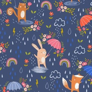 April Showers and flowers - Blue small repeat