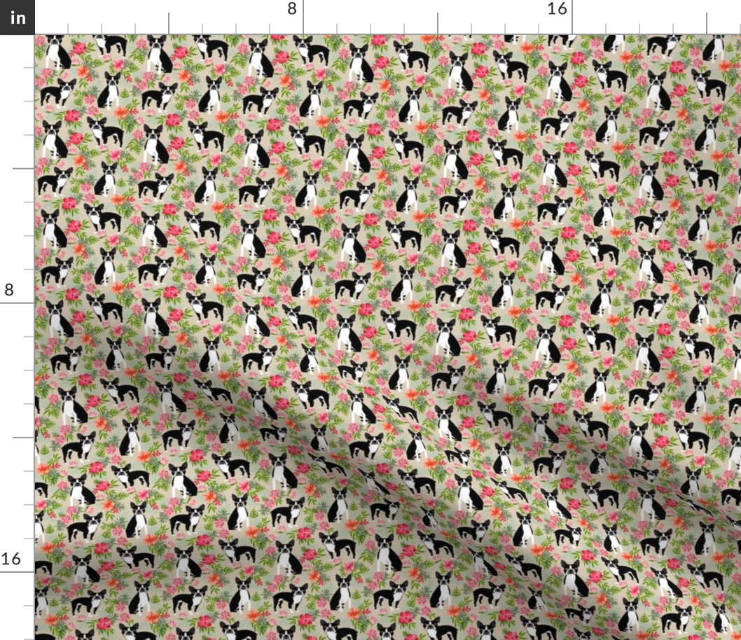 TINY - Boston Terrier hawaiian fabric - hawaiian floral fabric, dog fabric, tropical dog fabric, 