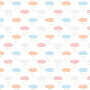 Clouds and raindrops soft pastel colours baby blue, apricot, rose