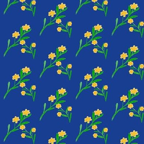 Golden Spring Flowers on Navy Blue - Extra Small Scale