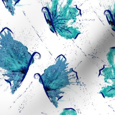 Watercolor Abstract Butterflies Blue