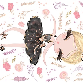 54x36" pink glitter floral ballerina black dress and blond hair