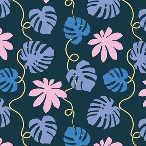 Tropical Leaves and Lianas blue and pink