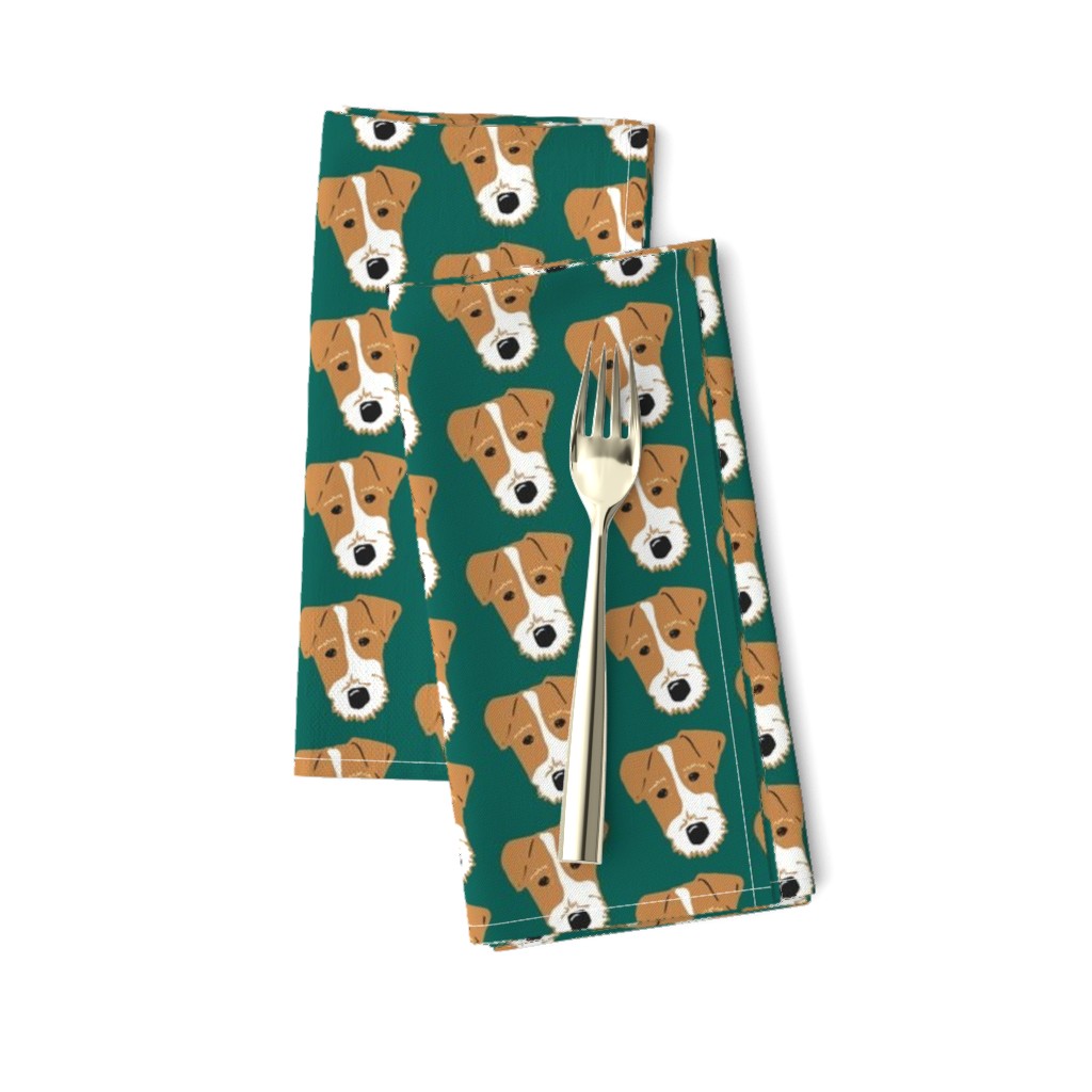 Wire Fox Terrier - Jack Russell Terrier - Tan on dark green