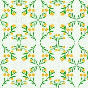 Sunny Flowers in Spring Rain Damask on a Whisper of Mint (V1) -  Extra Tiny Scale