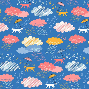 Leopards Singing in the Rain on Blue