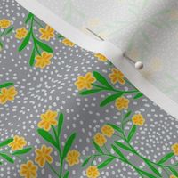 Sunny Flowers in Spring Showers Damask on Mystic Grey