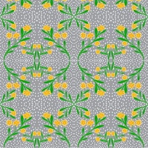 Sunny Flowers in Spring Showers Damask on Mystic Grey