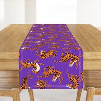 Tigers Dancing on Purple, Asian Tiger, Gold Orange and Black Animal Print Champs