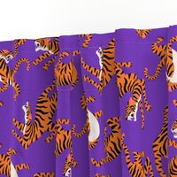 Tigers Dancing on Purple, Asian Tiger, Gold Orange and Black Animal Print Champs