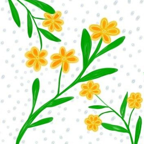 Spring Showers and Golden Flowers on White - Extra Large Scale