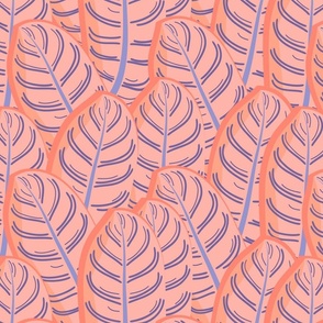 Large tropical leaves. Pink with purple