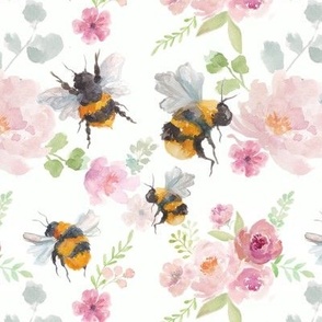 Watercolour Bees with Pink Florals