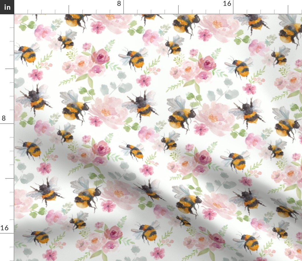 Watercolour Bees with Pink Florals