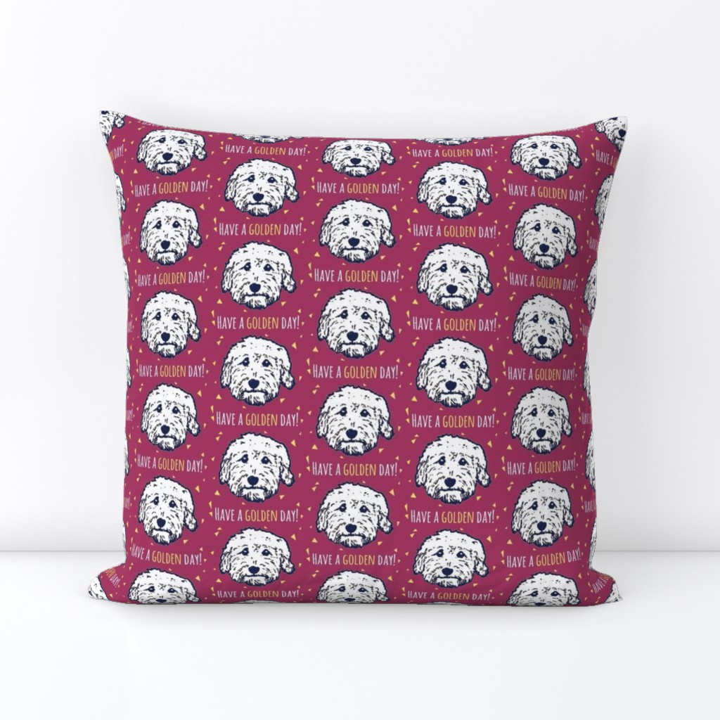 Have a golden day - goldendoodle fabric in plum purple