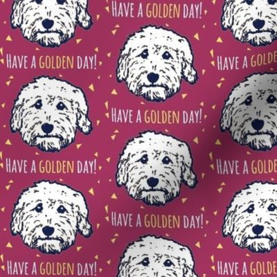 Have a golden day - goldendoodle fabric in plum purple