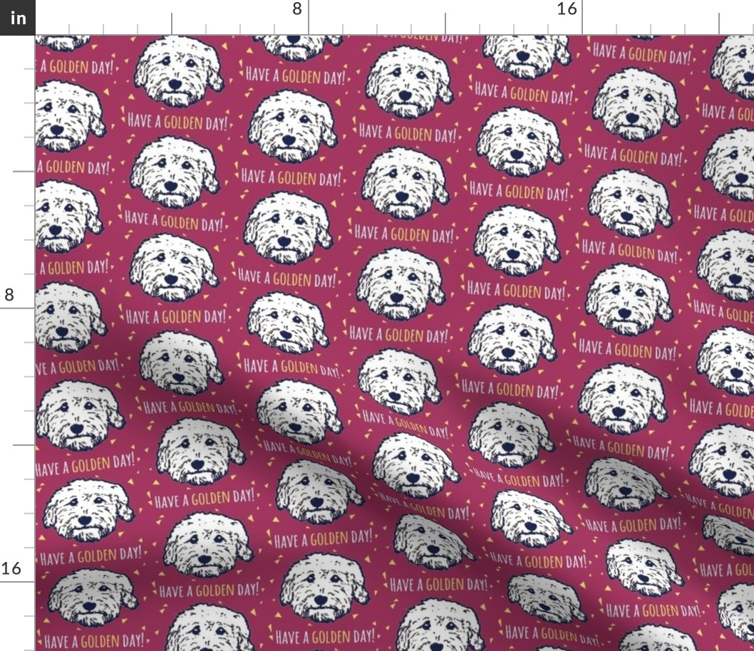 Have a golden day - goldendoodle fabric in plum purple