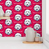 Have a golden day - goldendoodle fabric in dark pink