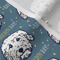 Have a golden day - goldendoodle fabric in blue