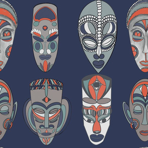 Six Masks on Blue