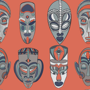 Six Masks on Orange