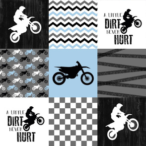 Motocross//A little dirt never hurt//Baby Blue - Wholecloth Cheater Quilt
