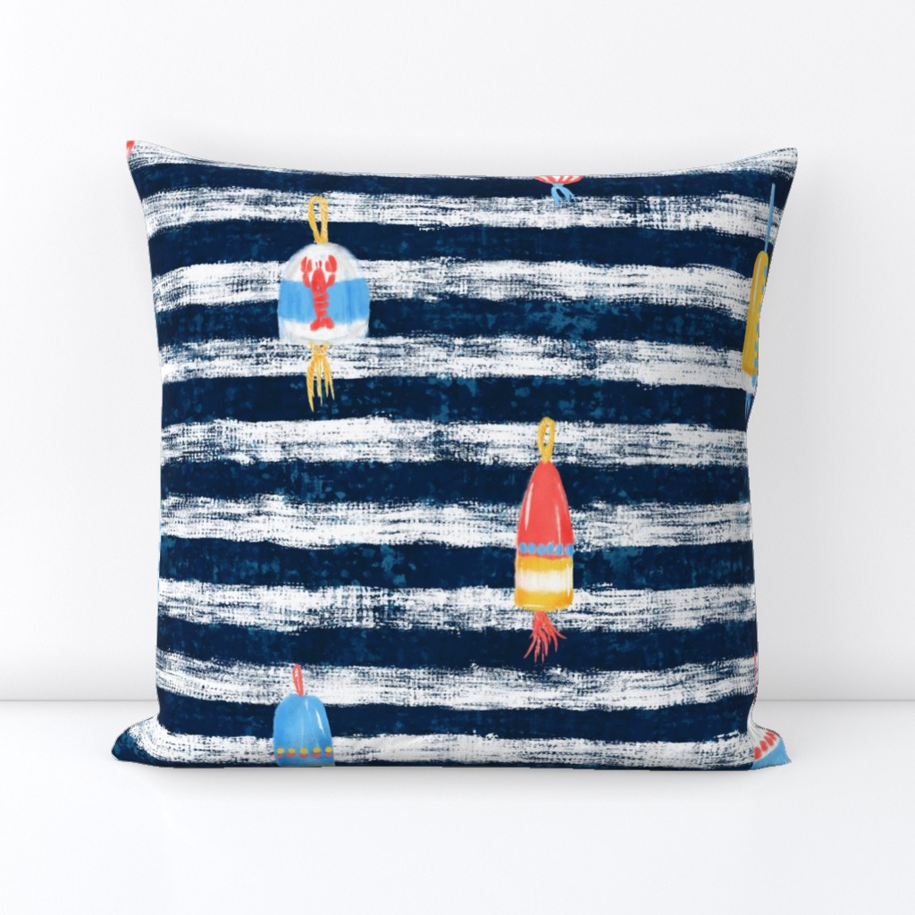 Tricolor Buoys on navy stripes V1 (24in)