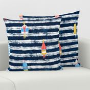 Tricolor Buoys on navy stripes V1 (24in)