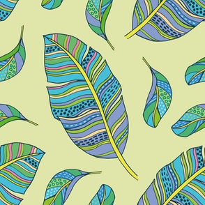 Bohemian tropical leaves on olive