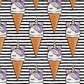(large scale) unicorn icecream cones - unicones on black stripes C19BS