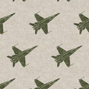 fighter jets - green on beige - military - LAD19