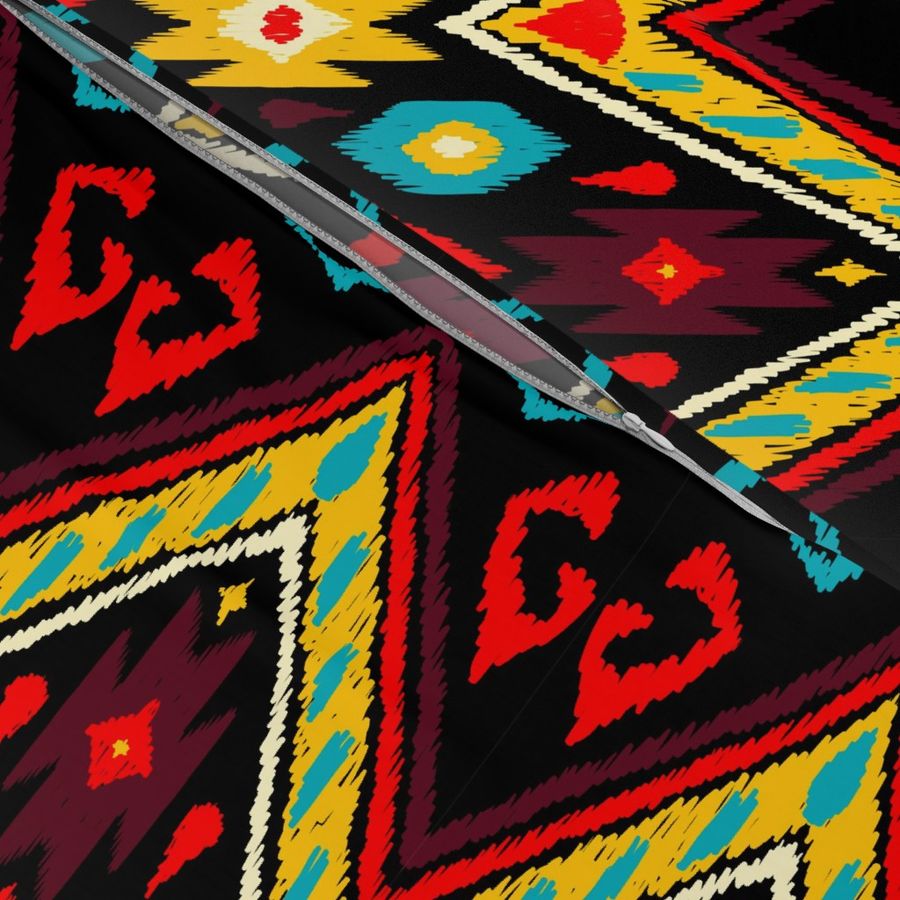 Native American Embroidered Diamond Rich Colors on Black