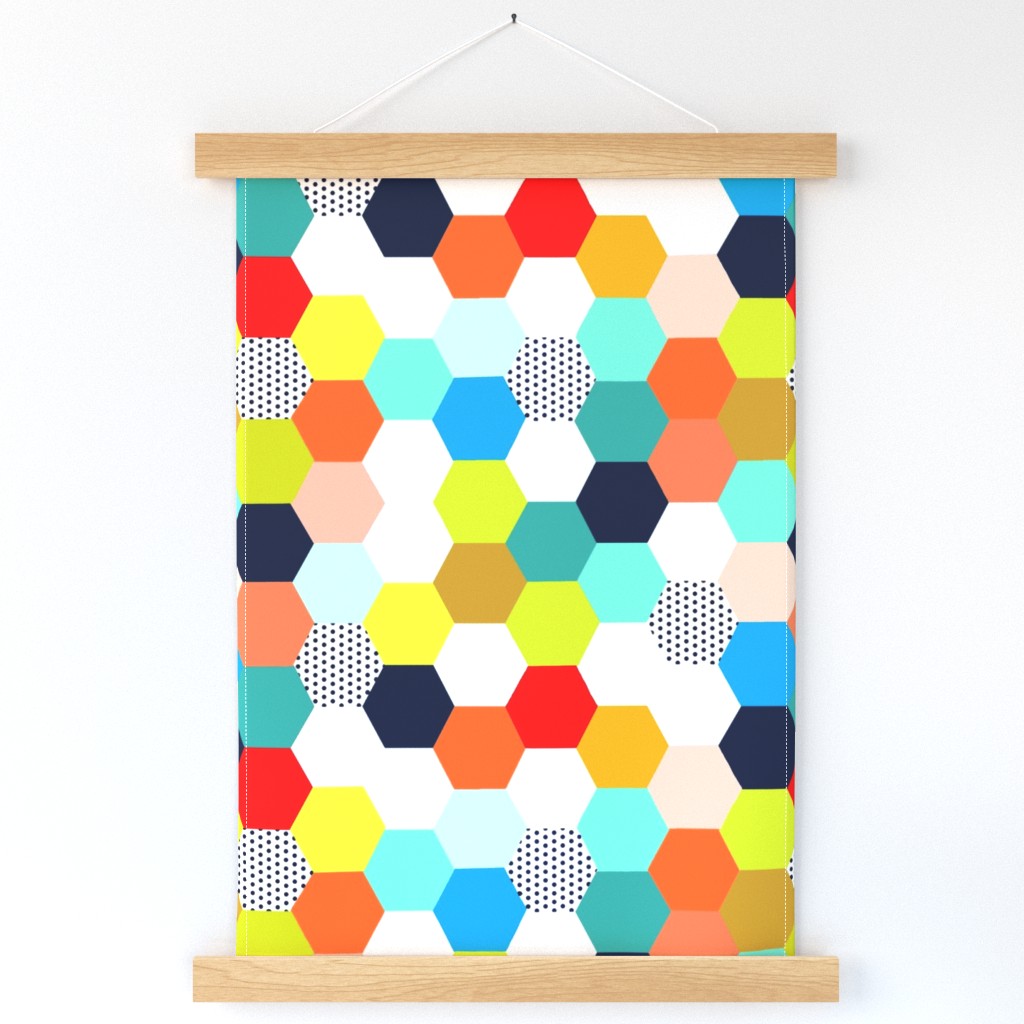 Boys Room Hexie Hexagon Cheater Quilt Wholecloth Fabric