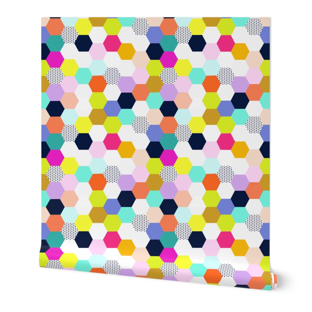 Modern Girls Hexie Hexagon Cheater Quilt Wholecloth Fabric