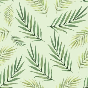 Green Background Palm Leaf Watercolor