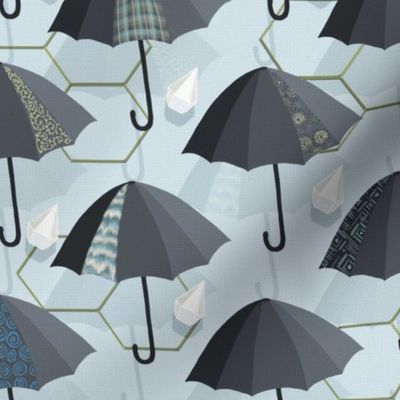 Black Umbrellas- Diamond Rain- Light Blue