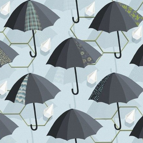 Black Umbrellas- Diamond Rain- Light Blue