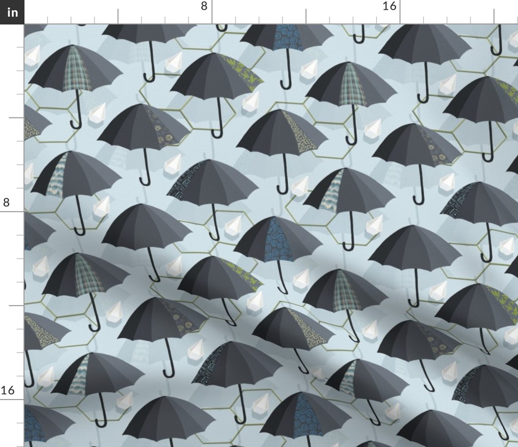 Black Umbrellas- Diamond Rain- Light Blue