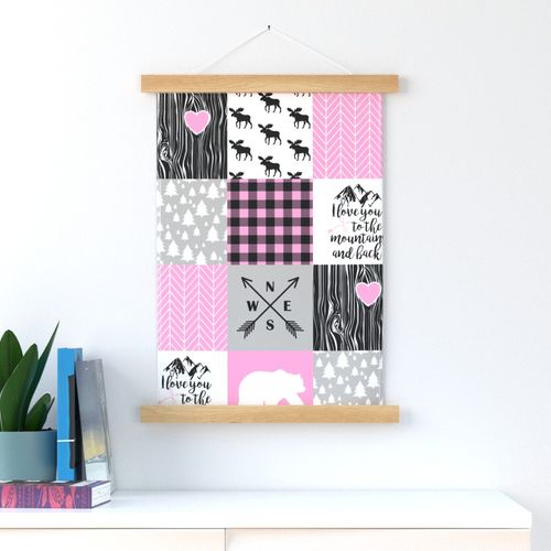 Love you to the mountains & back//Bubble Gum Pink//Moose - Wholecloth Cheater Quilt