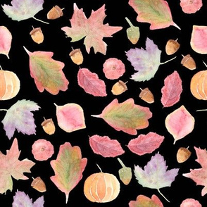 Watercolor Fall Leaves black background