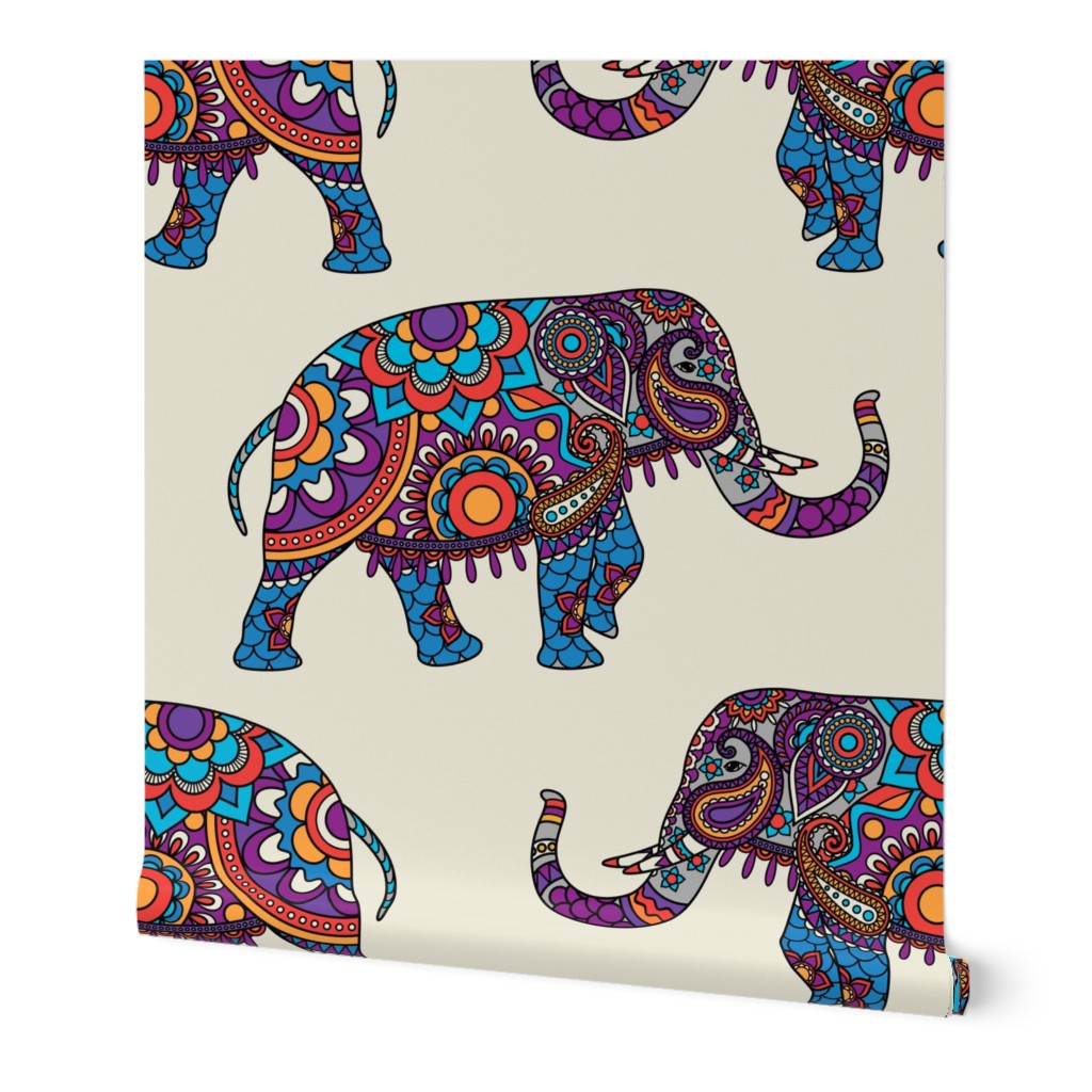 Colorful Boho Marching Elephants