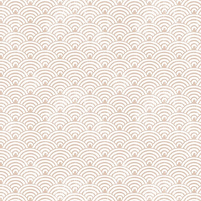 DISTRESSED rustic block printed Rainbows White on Light apricot